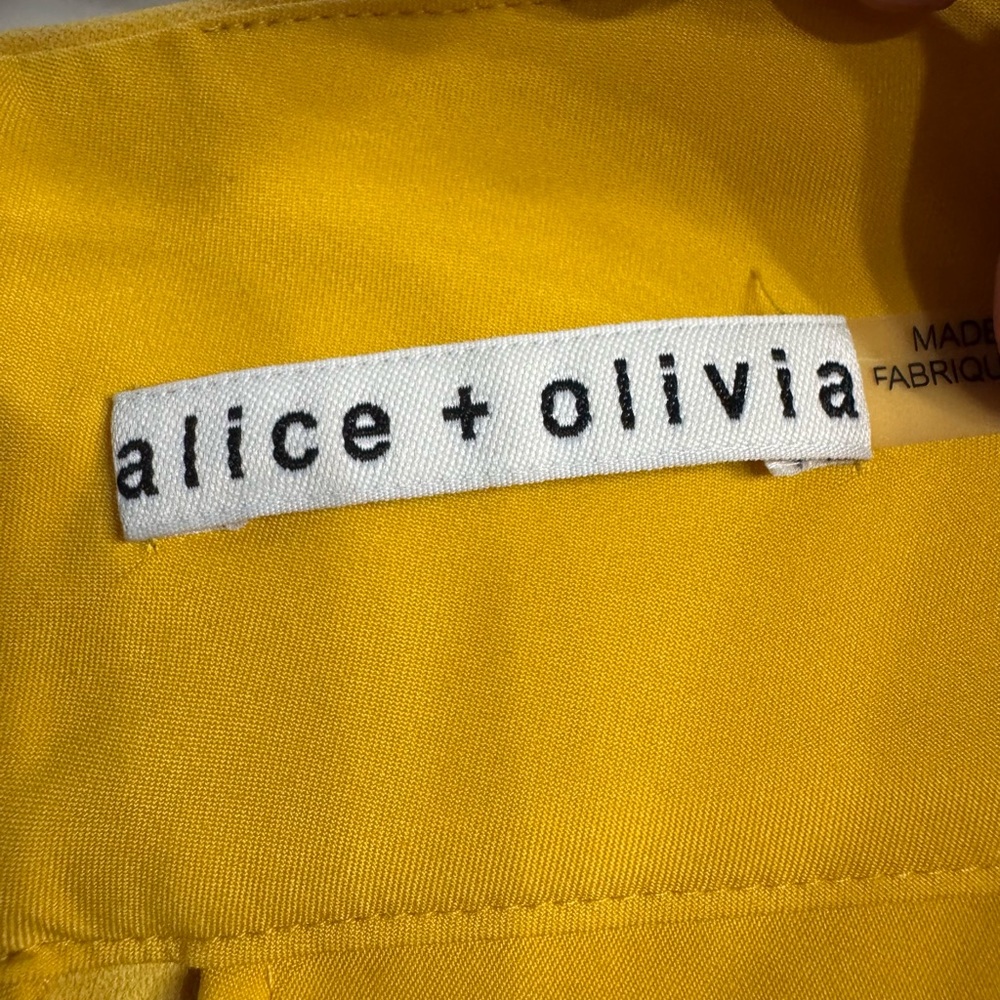 Alice + Olivia Women Sz 10 Donald Yellow Wide Leg High Rise Trousers Pants Crop - Picture 4 of 10